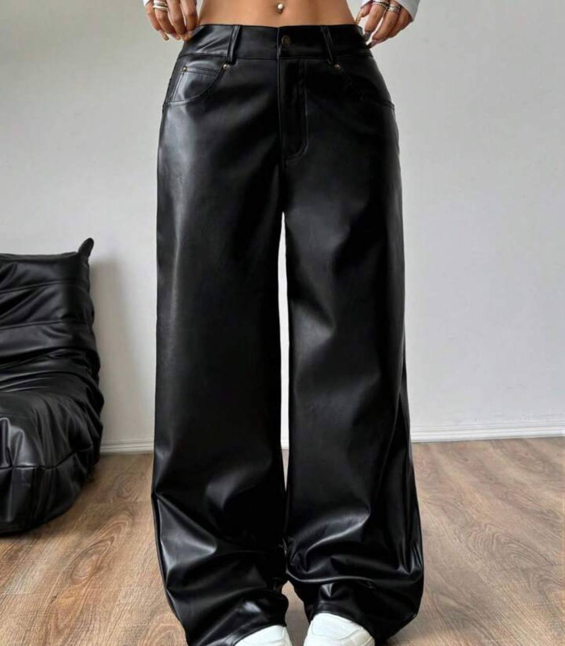 Pantalón Efecto Cuero Wide Leg