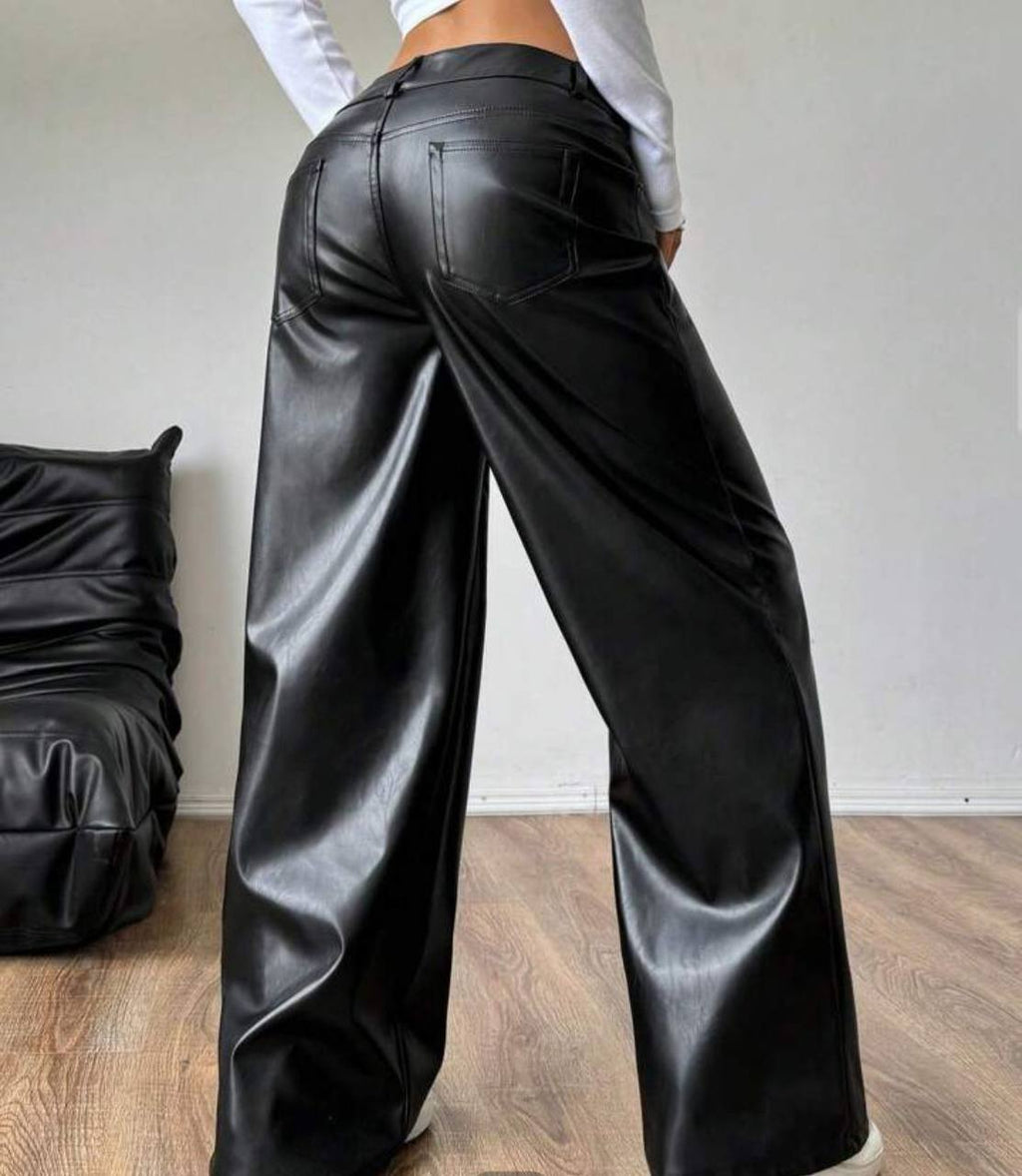 Pantalón Efecto Cuero Wide Leg