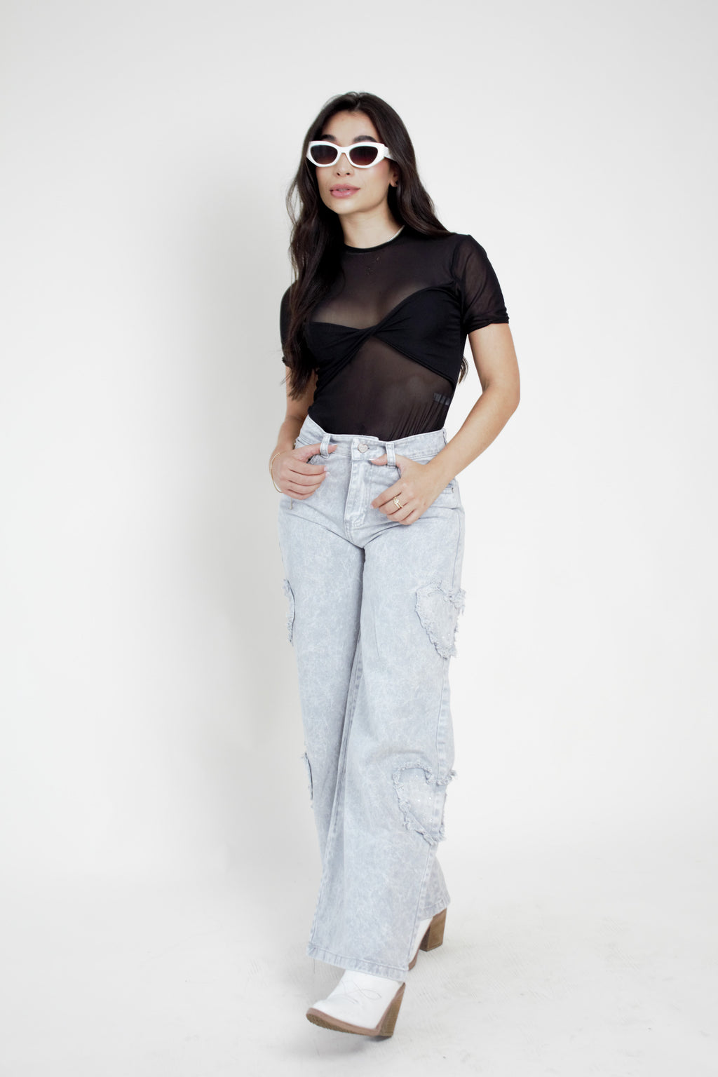 Jean Diseño Corazones Con Brillos