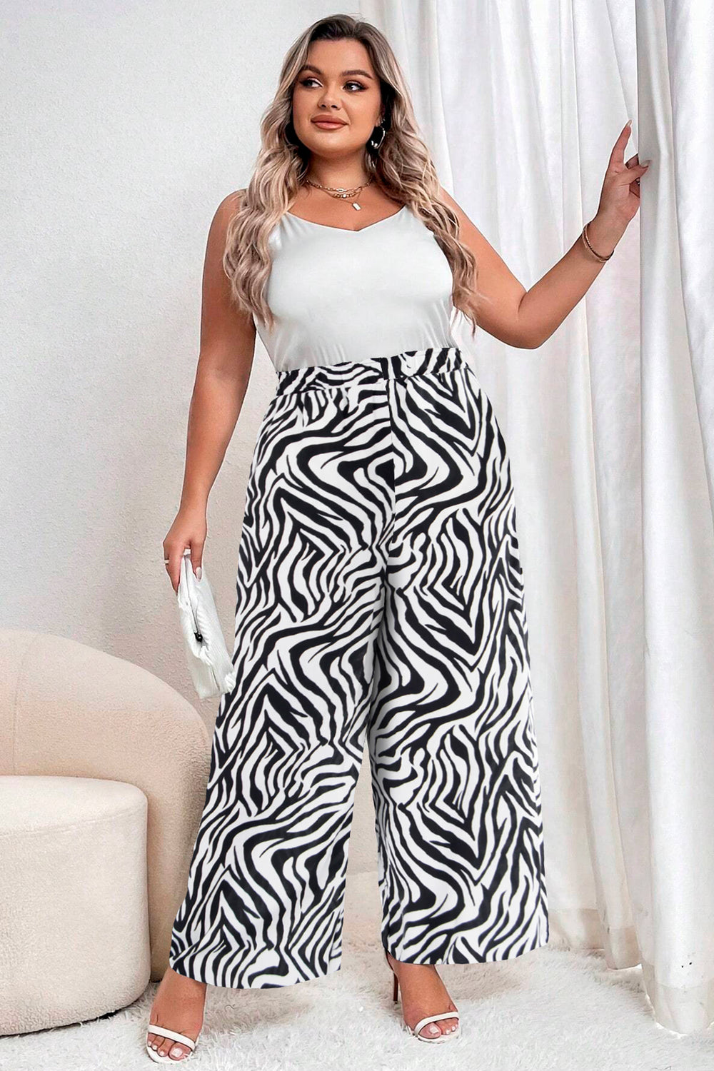 Pantalón Amplio Estampado Cebra Plus Size