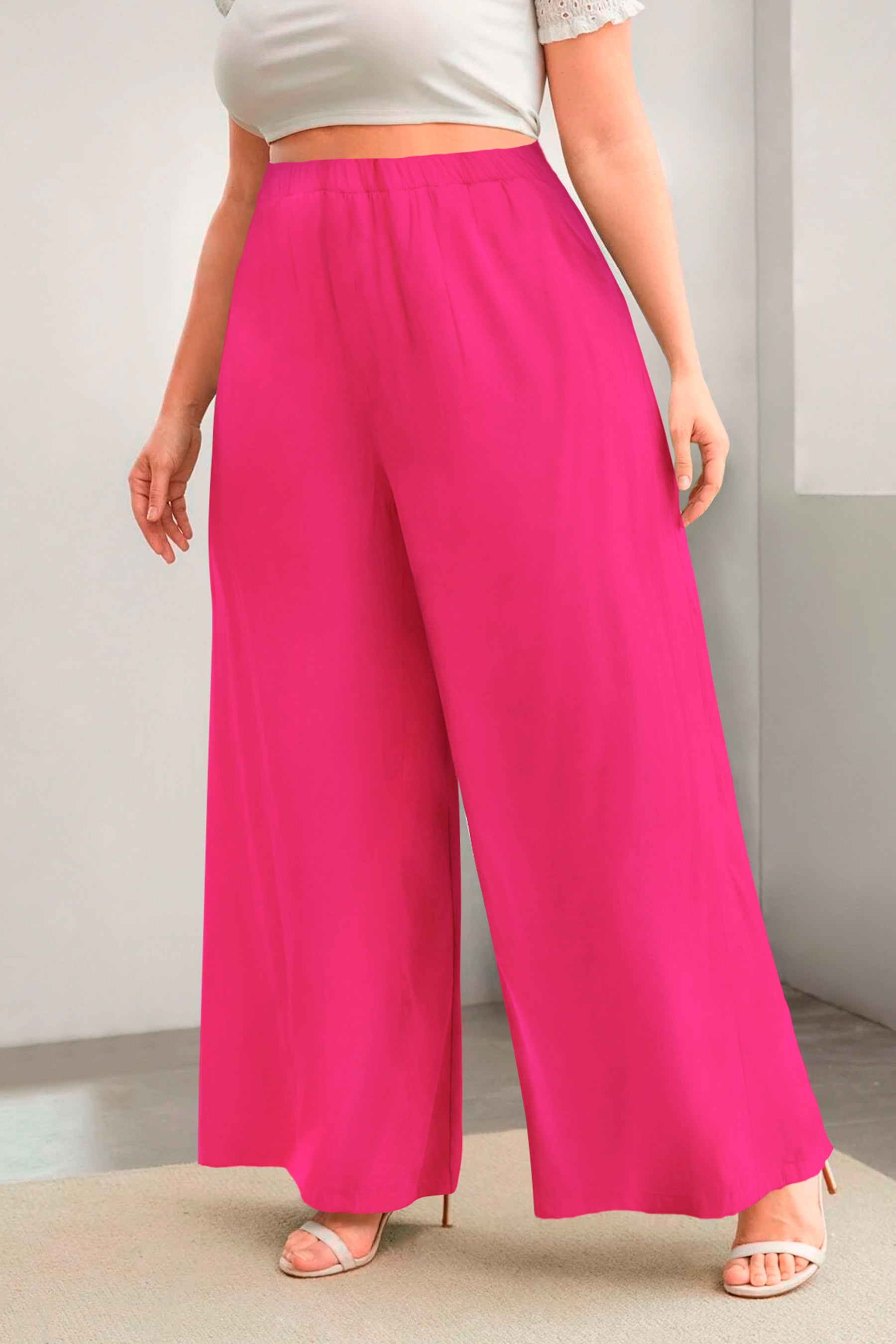 Pantalón Amplio Chalis Fucsia Plus Size