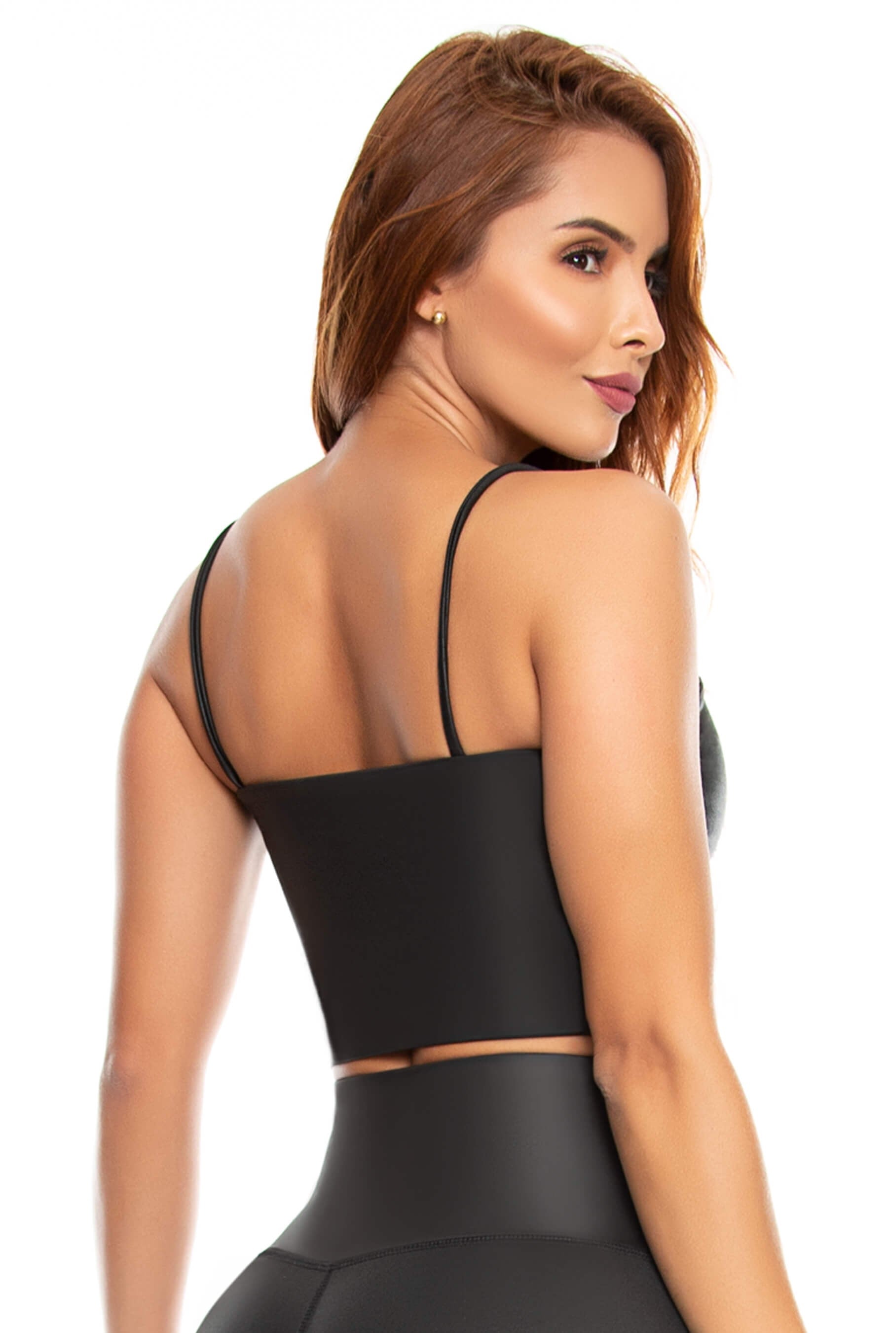 Crop Top Efecto Cuero Negro