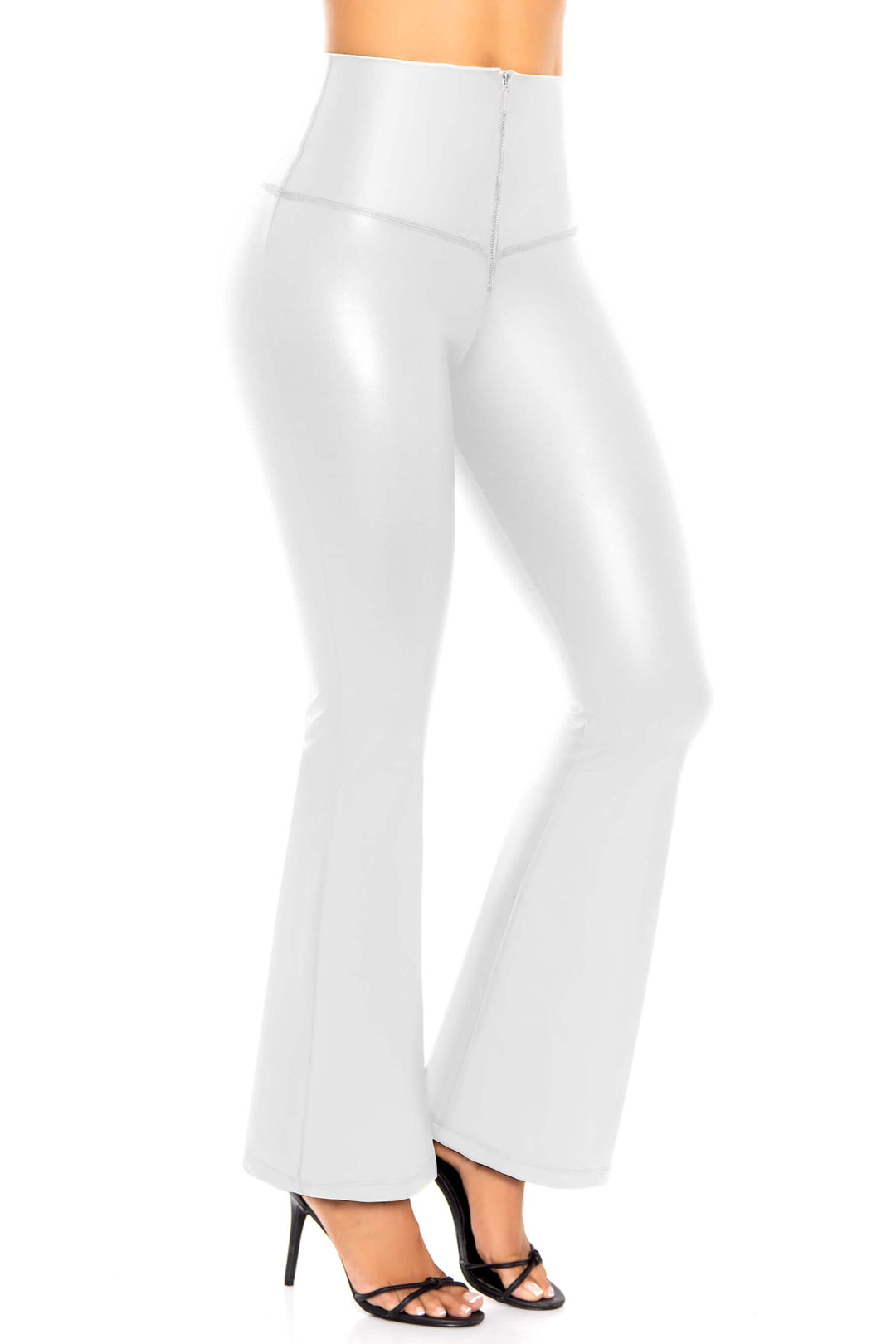 Leggings Blanco Efecto Cuero Bota Campana