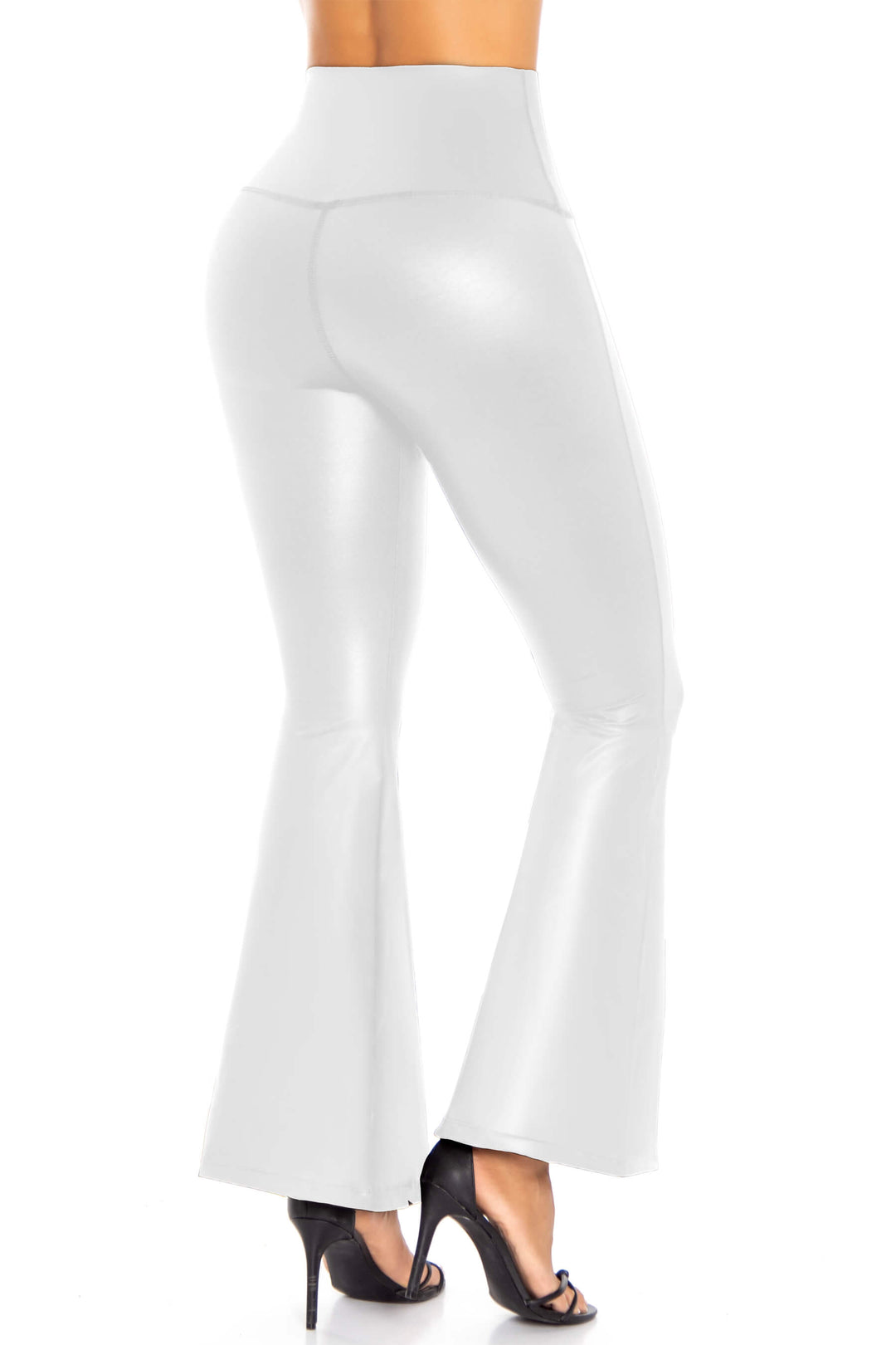 Leggings Blanco Efecto Cuero Bota Campana