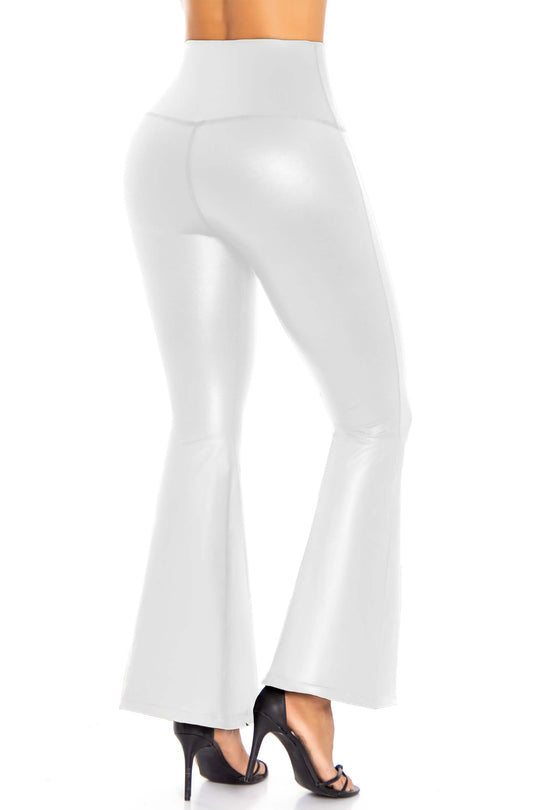 Leggings Blanco Efecto Cuero Bota Campana