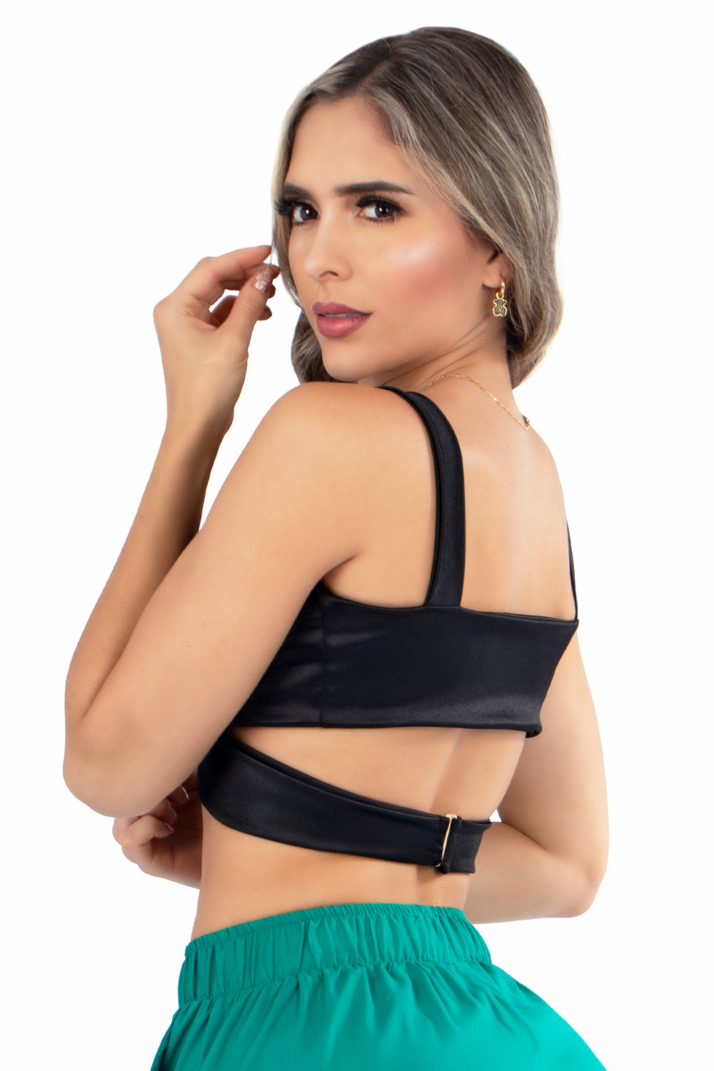 Crop Top Cruzado Negro Brillo